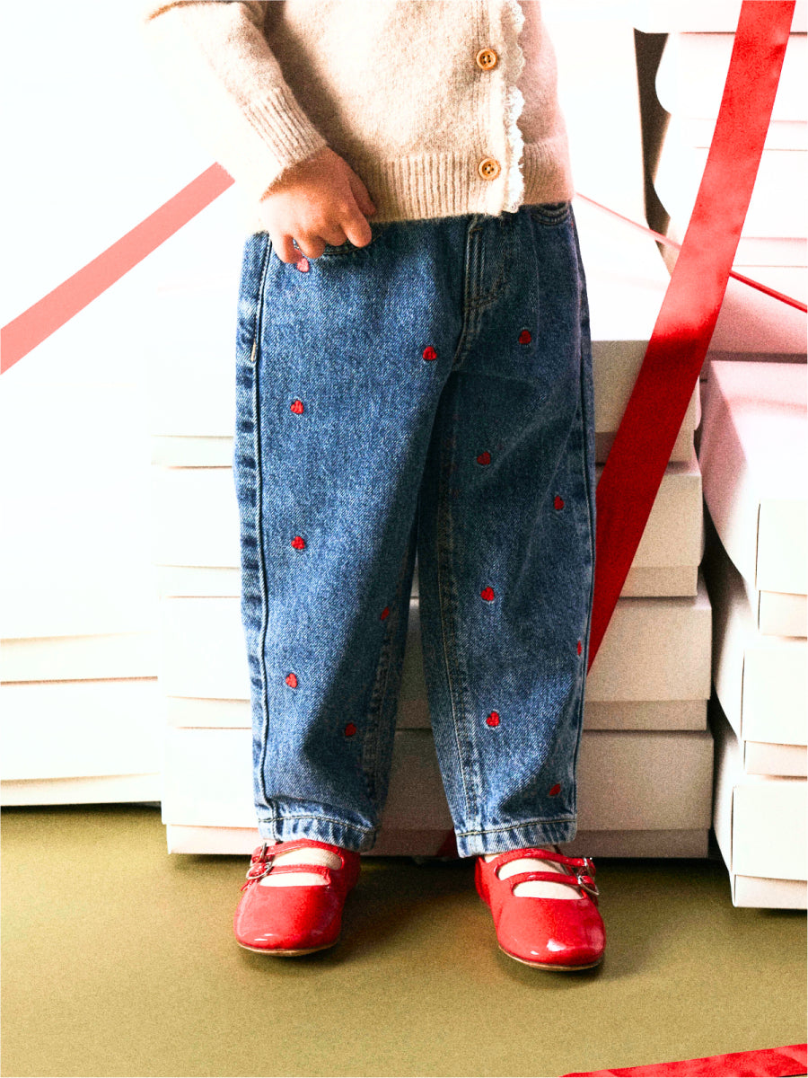 Jeansbroek voor meisjes van Name it bedrukt met hartjes