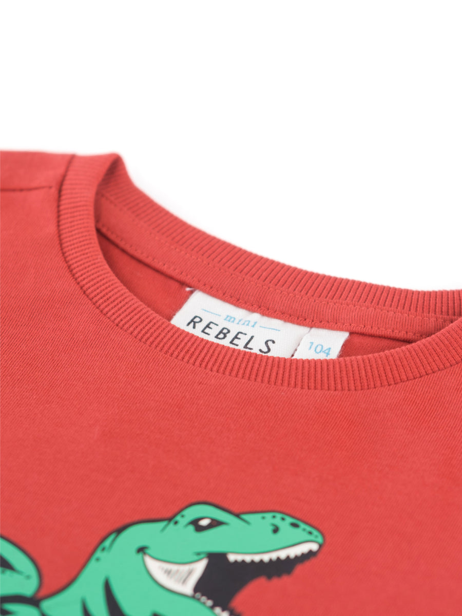 Longsleeve met dino print in oranje voor jongens van Mini rebels