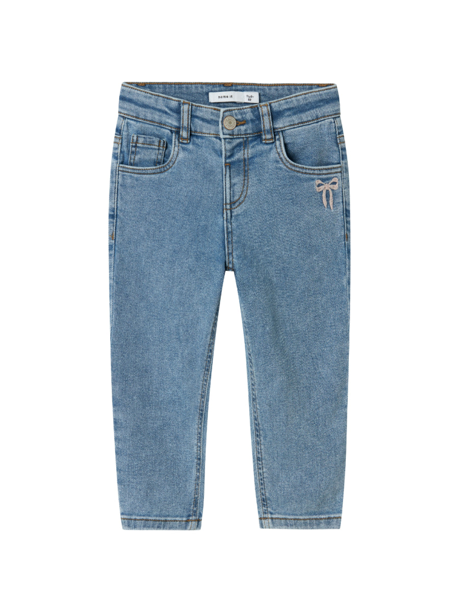 Jeansbroek mom fit voor meisjes van Name it met strik detail