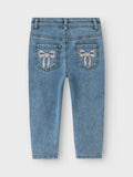 Jeansbroek mom fit voor meisjes van Name it met strik detail
