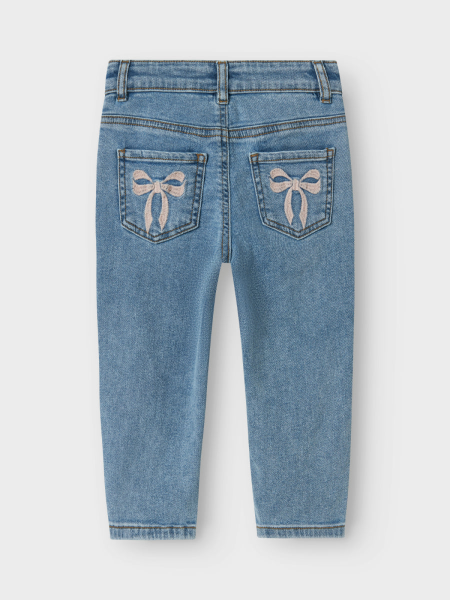 Jeansbroek mom fit voor meisjes van Name it met strik detail