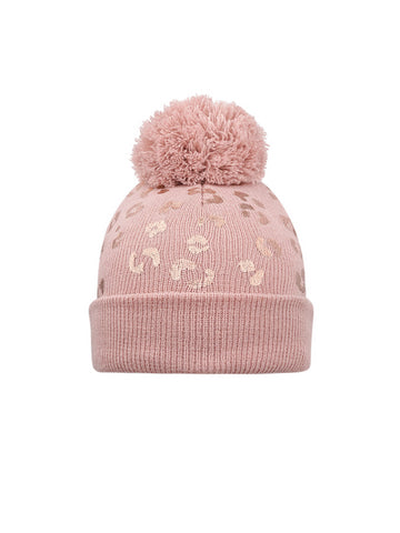 Muts in het roze met tijgerprint en pompon