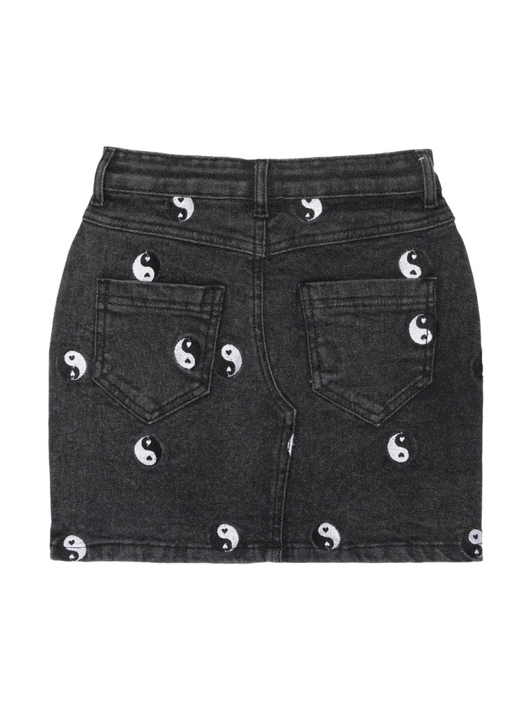 rokje voor meisjes met Ying yang teken in zwarte denim van the new