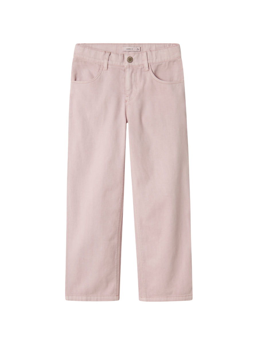 Roze broek voor meisjes in wide fit van name it met print van strik