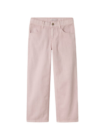 Roze broek voor meisjes in wide fit van name it met print van strik