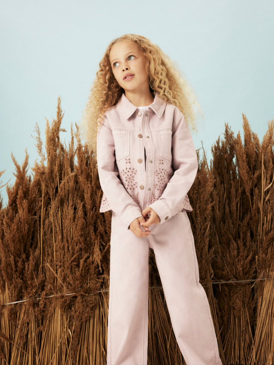 Roze broek voor meisjes in wide fit van name it met print van strik