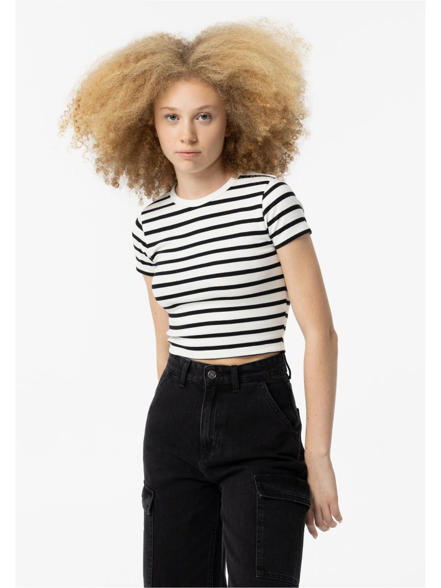 T-shirt voor meisjes wit met zwarte strepen van tiffosi voor tieners