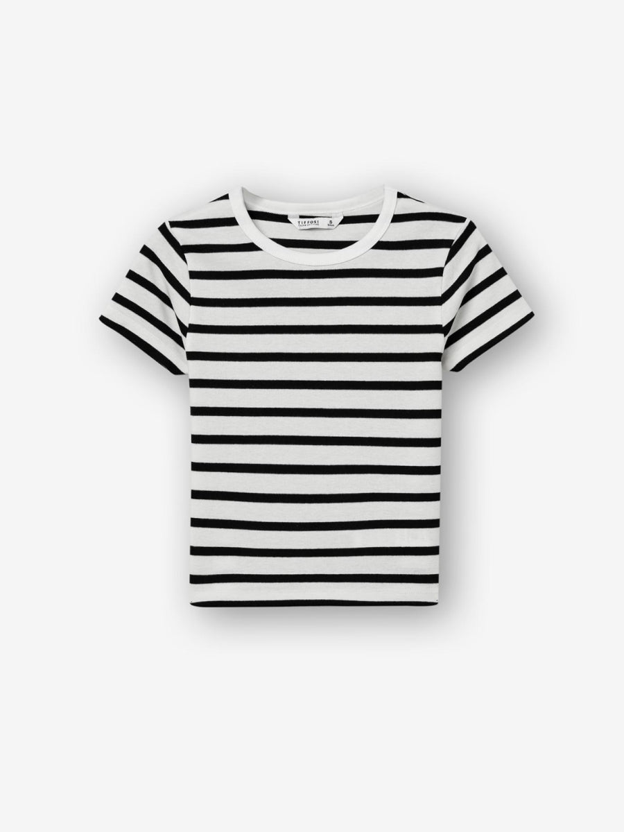 T-shirt voor meisjes wit met zwarte strepen van tiffosi voor tieners