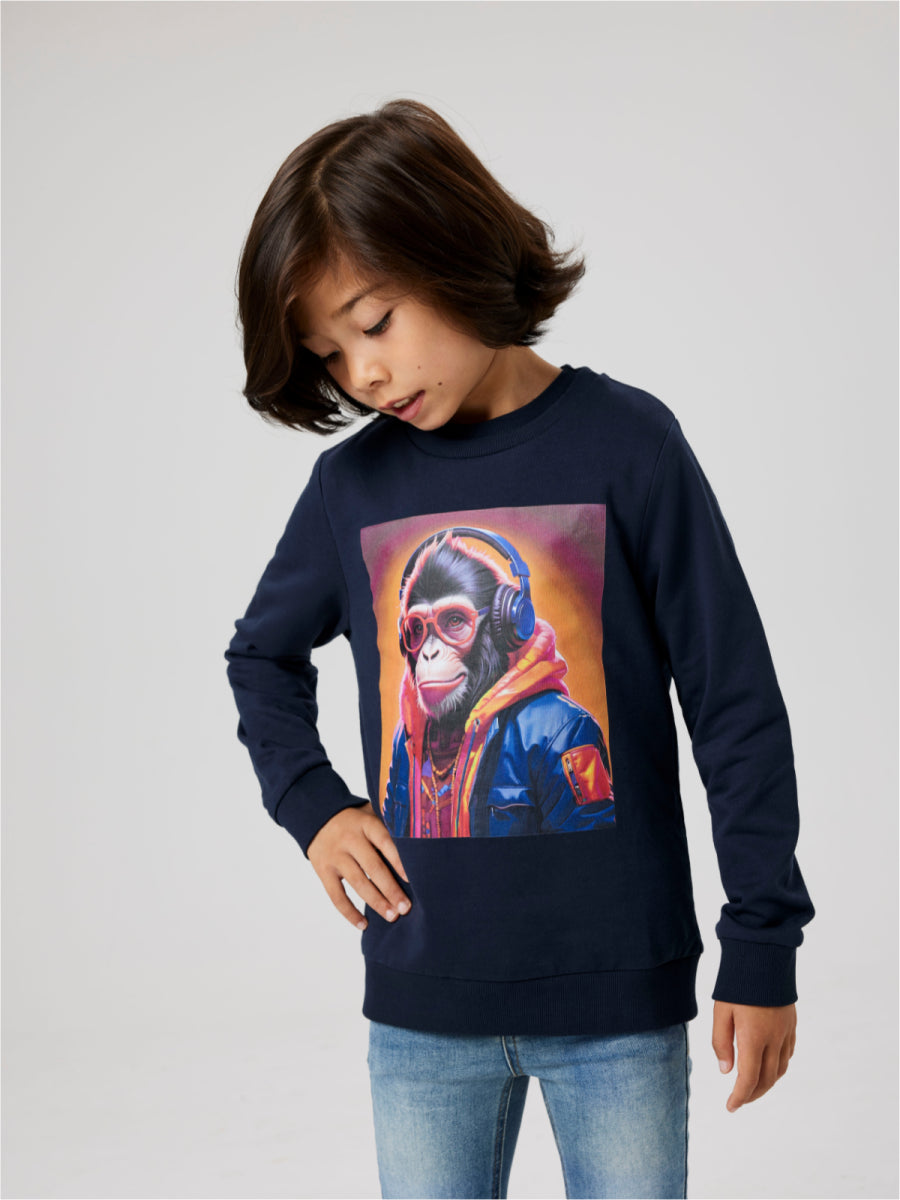sweater voor jongens van Name it met print van een aap