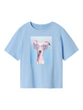 T-shirt in het blauw voor meisjes van Name it met print van een hond.