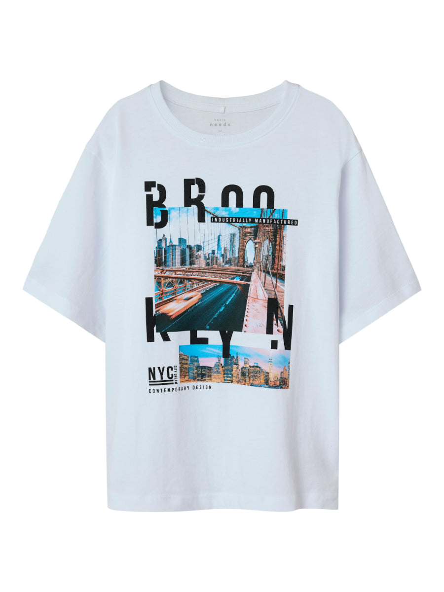 T-shirt voor jongens in het wit met brooklyn print van Name it