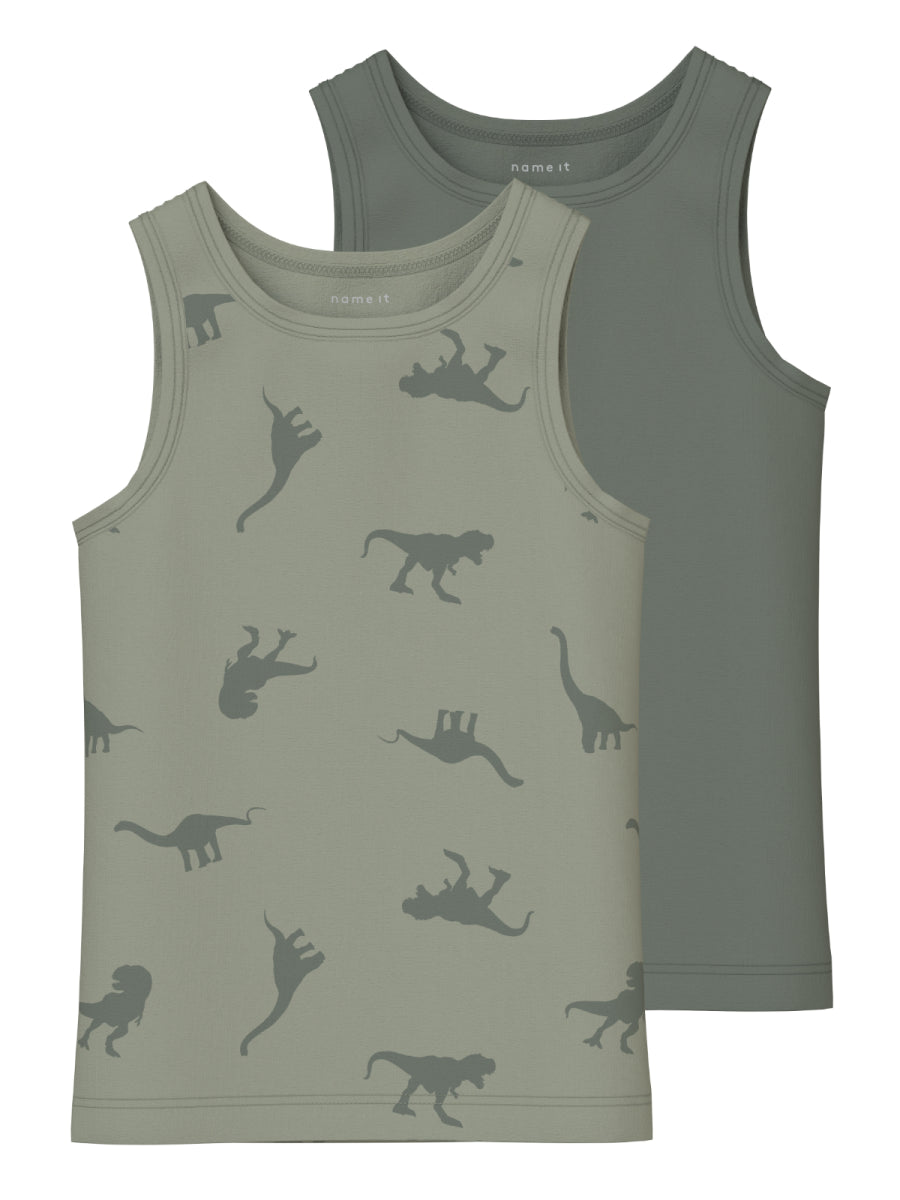 Tanktopjes voor jongens met dino print van Name it in het groen