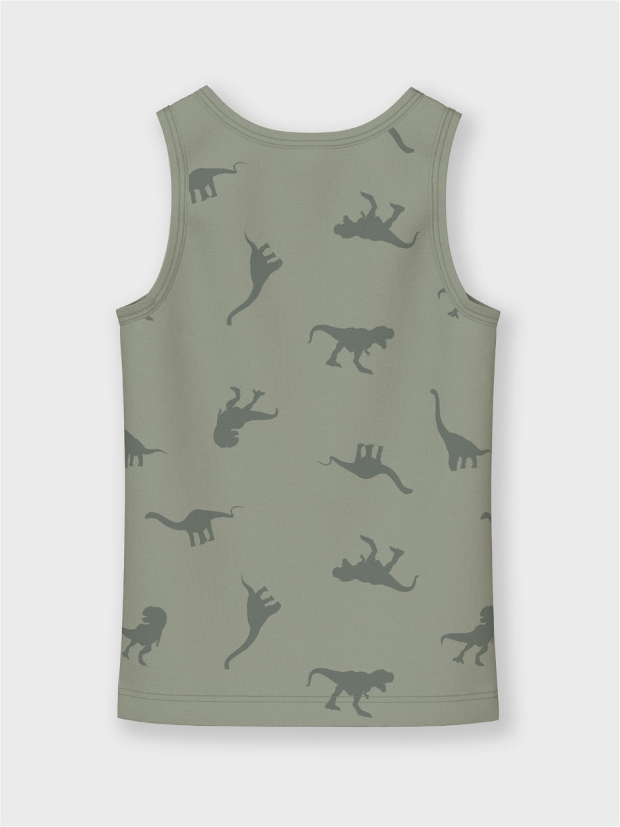Tanktopjes voor jongens met dino print van Name it in het groen